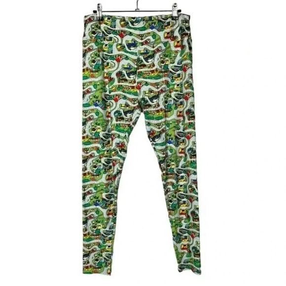 Lularoe Blue & Green Road Map Tiny Town Soft Leggings T&C OS - Picture 1 of 3